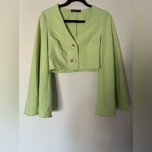 Nastygal Green Flared Long Sleeve Crop Top Blouse Size 4